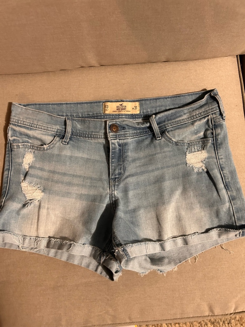Hollister Women's Light Blue Distressed Denim Shorts